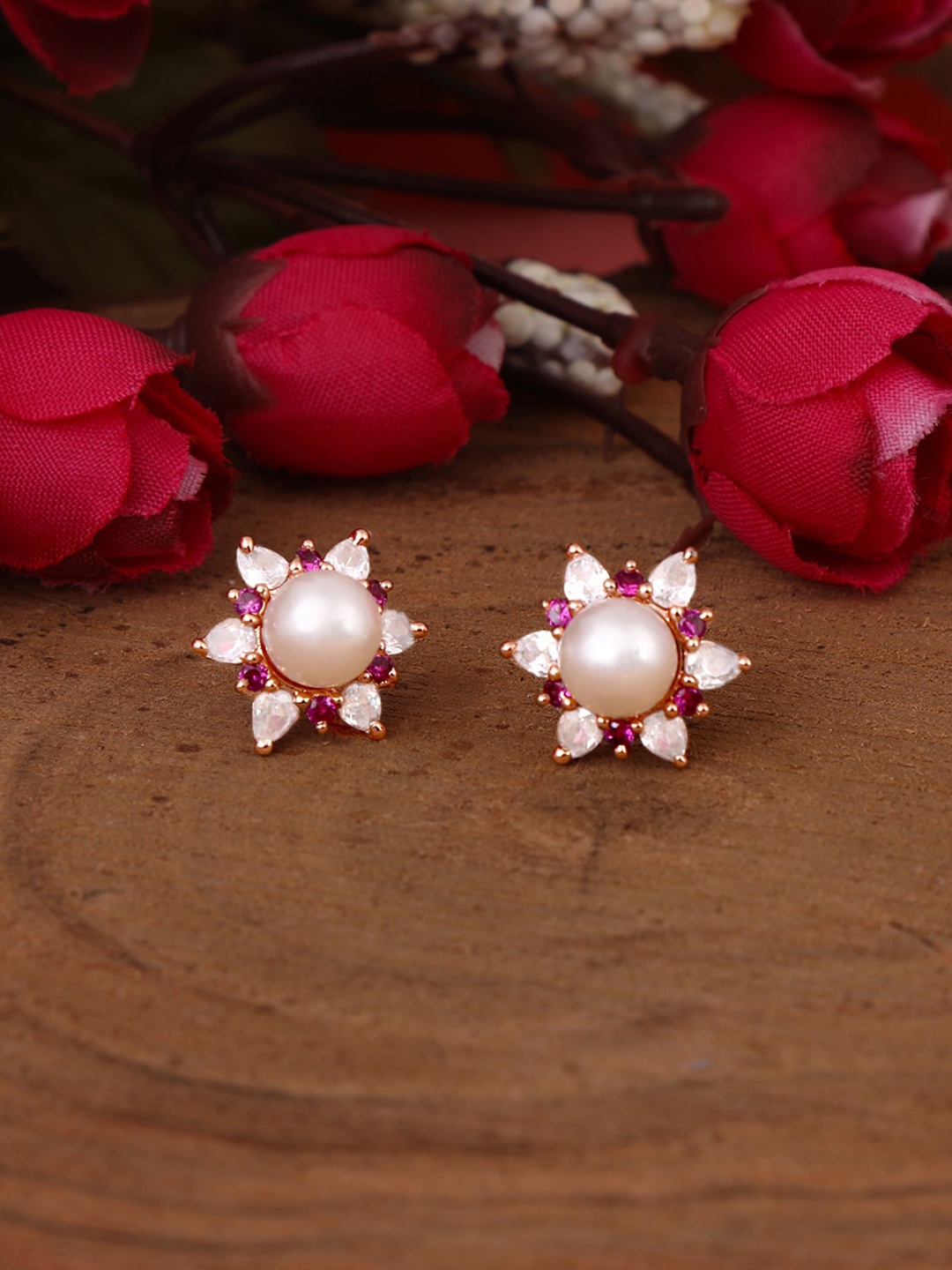 

ZINU Rose Gold Contemporary Studs Earrings