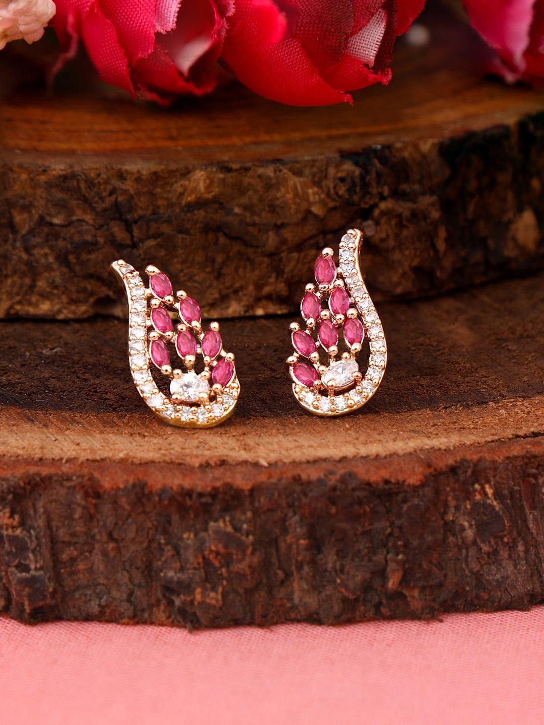 

ZINU Rose Gold-Plated & Pink Contemporary Studs Earrings