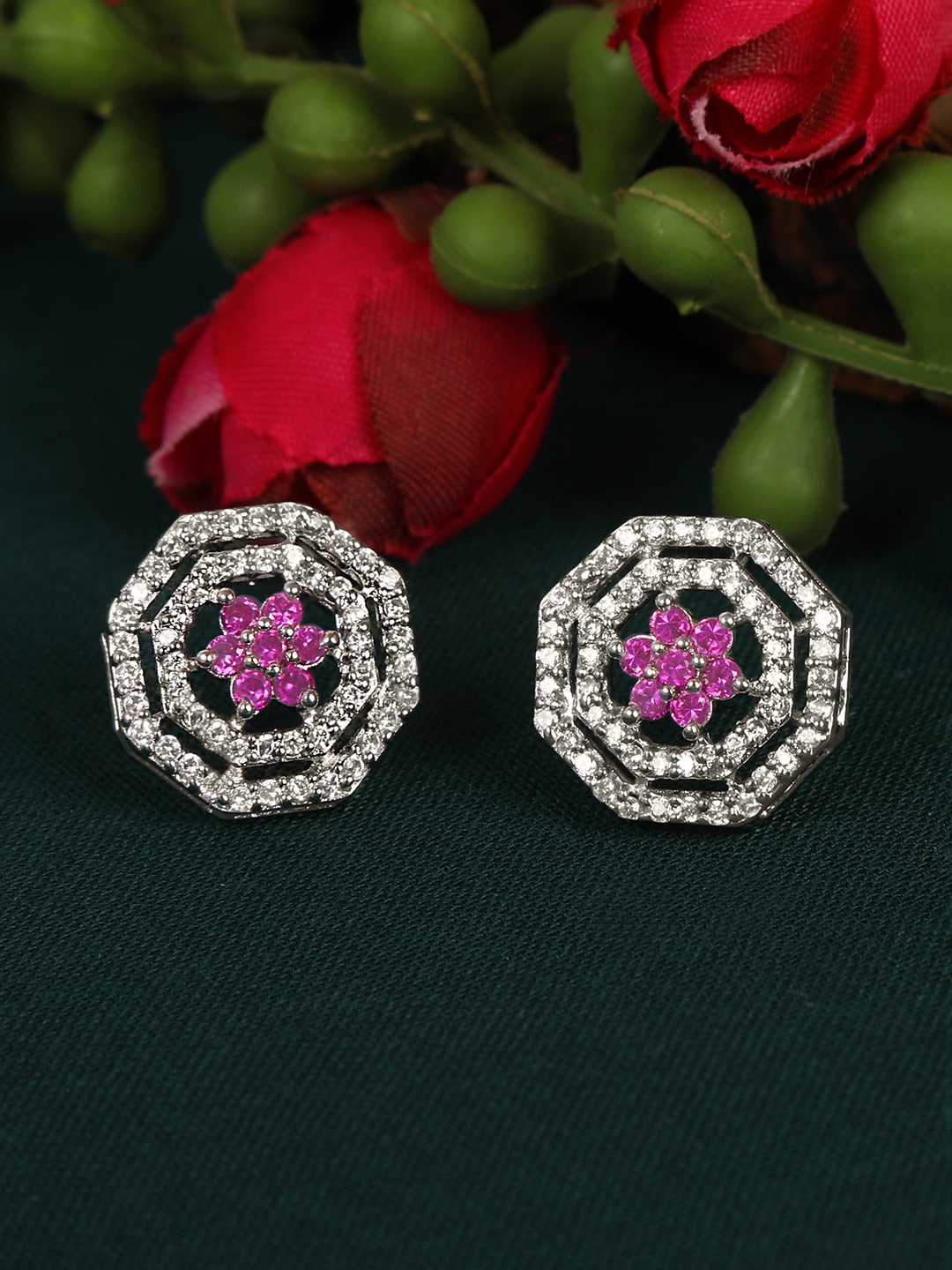 

ZINU Silver-Toned Contemporary Studs Earrings
