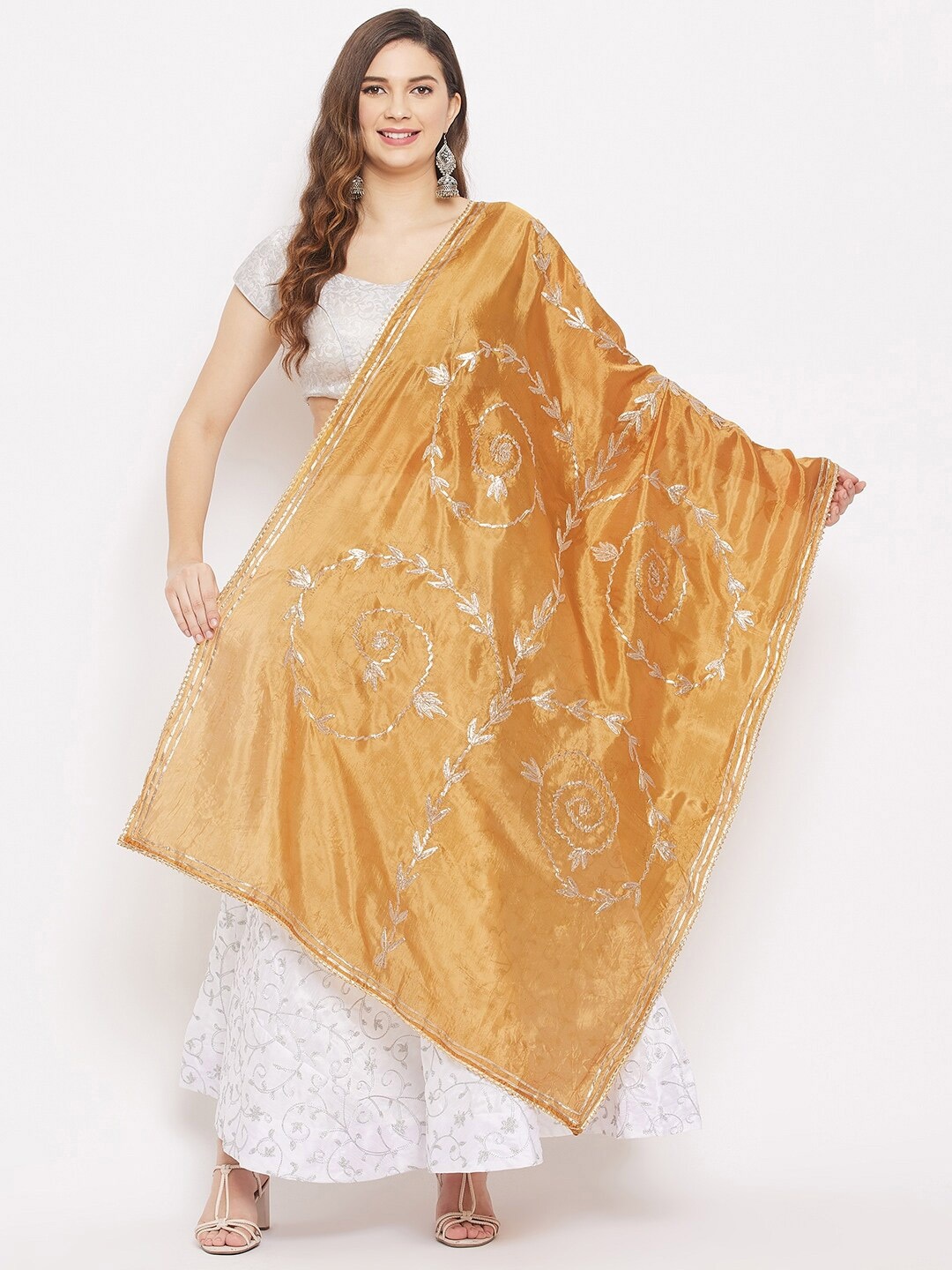

Clora Creation Mustard & Gold-Toned Ethnic Motifs Embroidered Dupatta with Gotta Patti