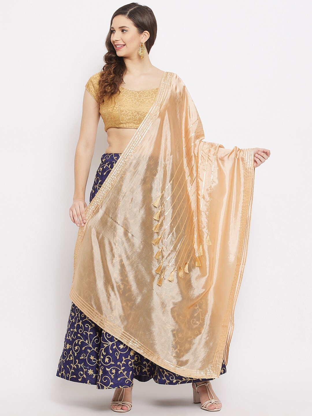 

Clora Creation Beige & Gold-Coloured Embroidered Dupatta with Gotta Patti