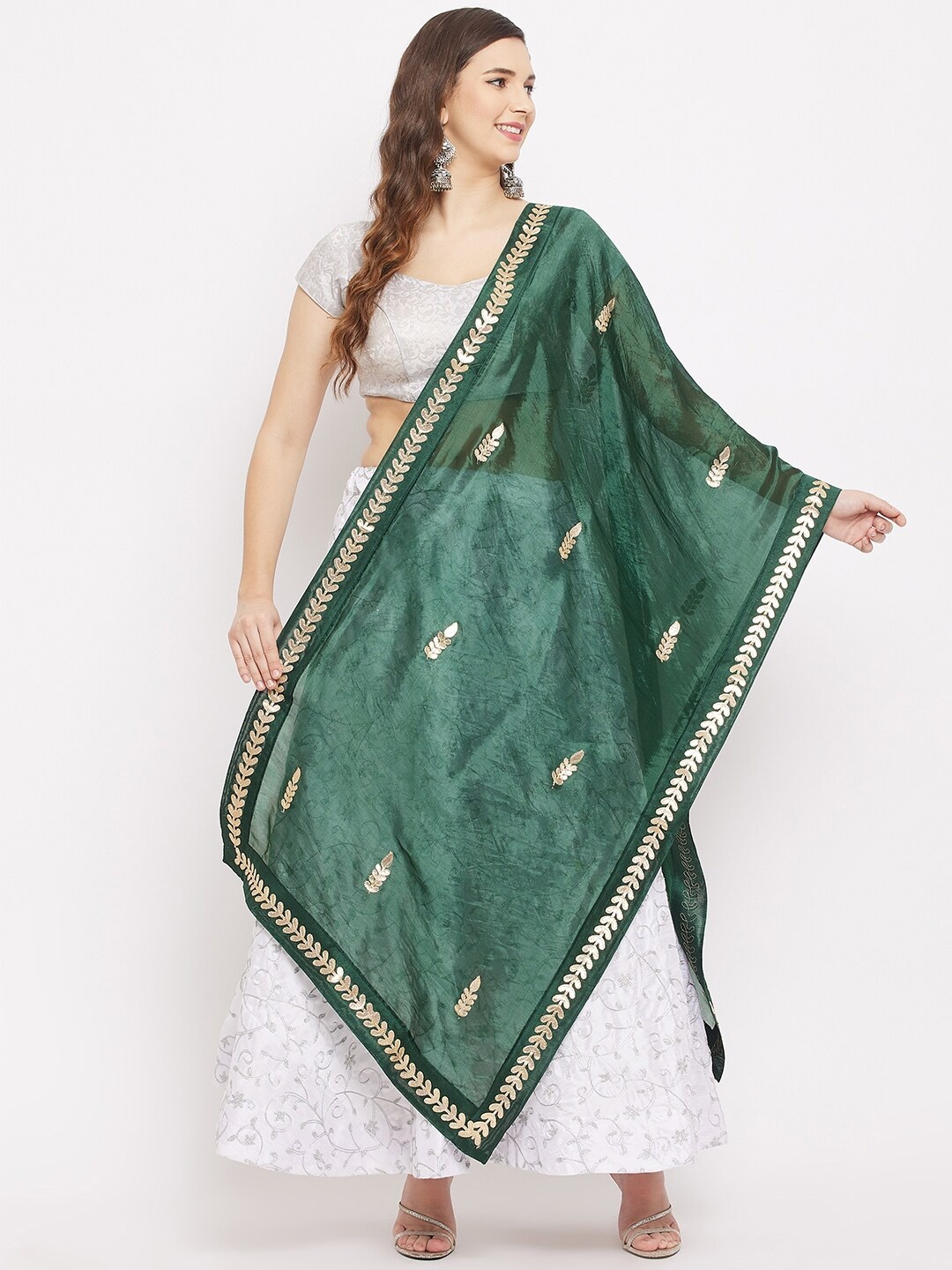 

Clora Creation Green Ethnic Motifs Embroidered Dupatta with Gotta Patti