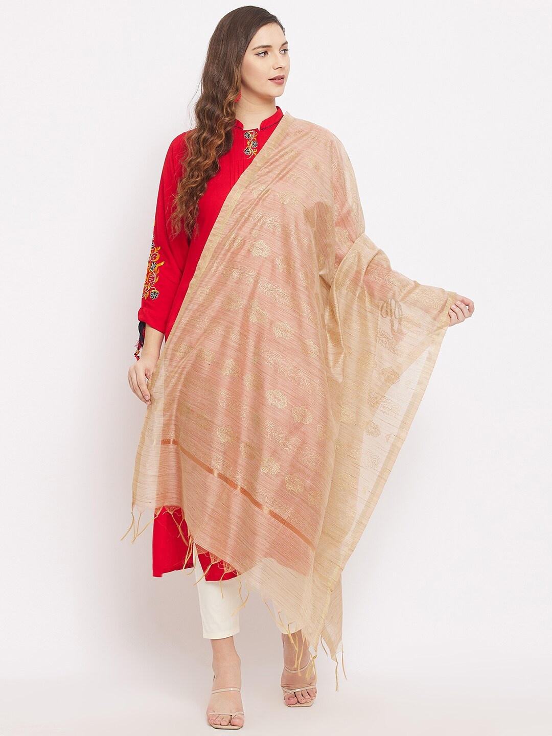 

Clora Creation Beige Block Printed Dupatta