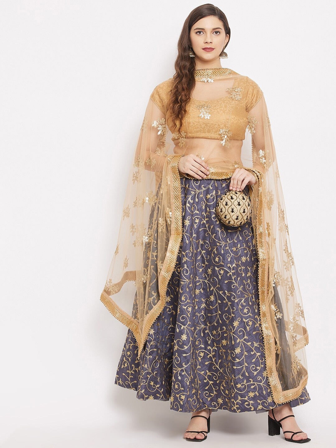 

Clora Creation Beige & Gold-Toned Embroidered Dupatta with Gotta Patti