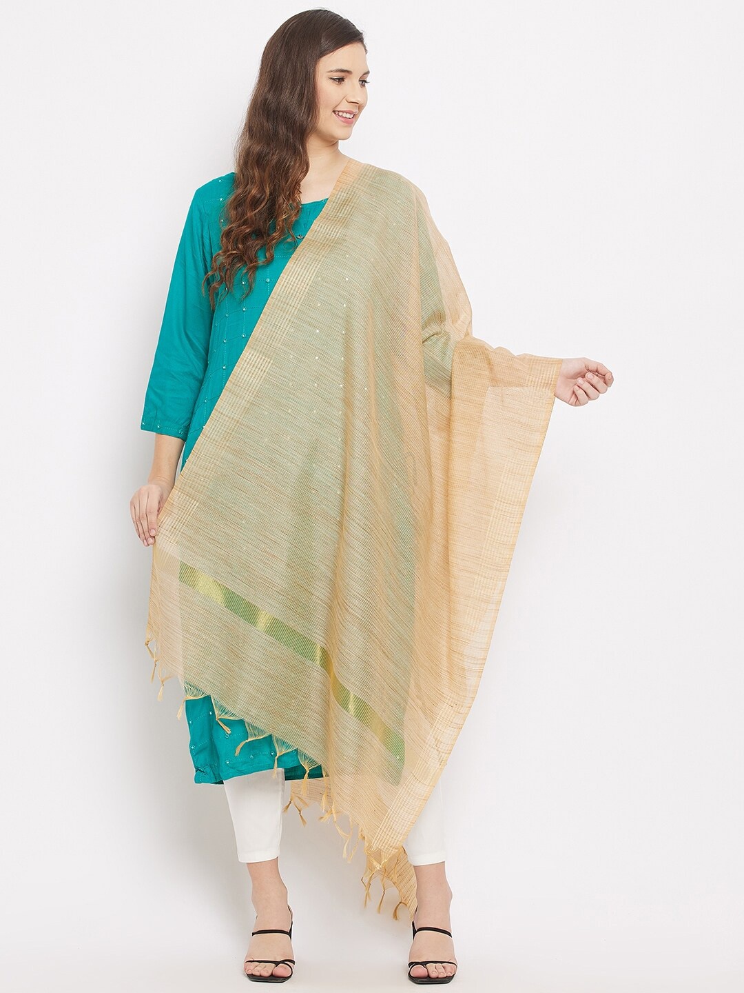

Clora Creation Beige & Gold-Toned Dupatta with Zari