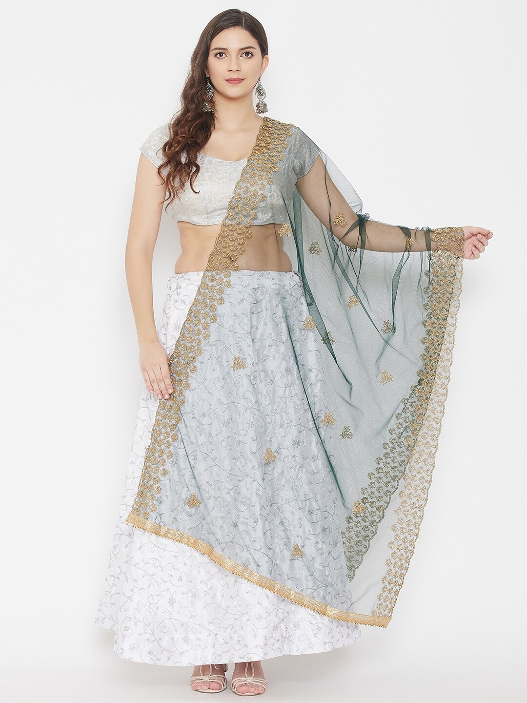 

Clora Creation Green & Gold-Toned Embroidered Dupatta with Thread Work