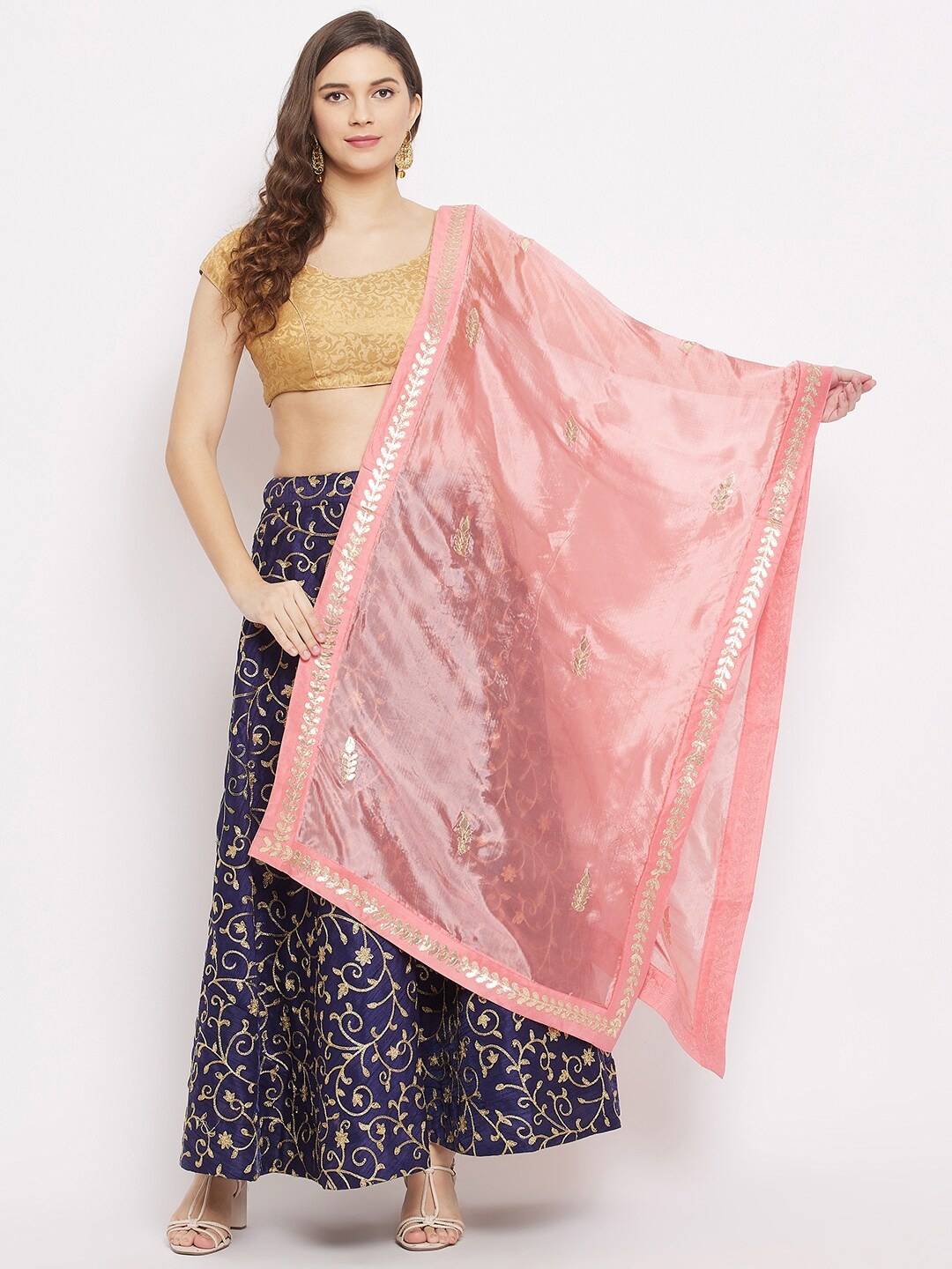 

Clora Creation Peach-Coloured & Gold-Toned Ethnic Motifs Embroidered Dupatta with Gotta Patti