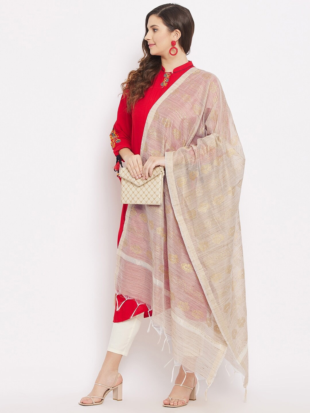 

Clora Creation Beige & Gold-Toned Printed Dupatta