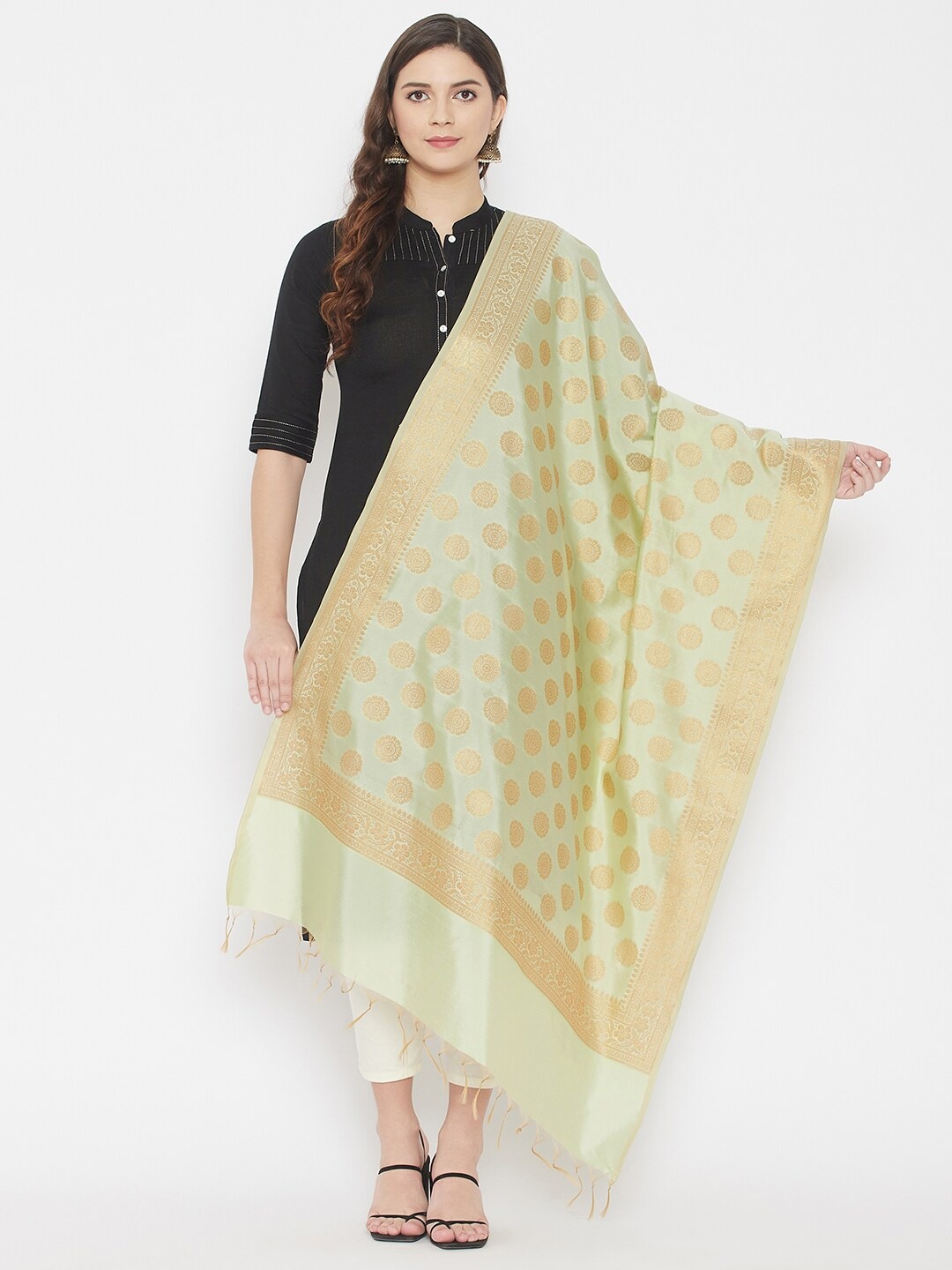 

Clora Creation Green & Gold-Toned Ethnic Motifs Woven Design Dupatta with Zari