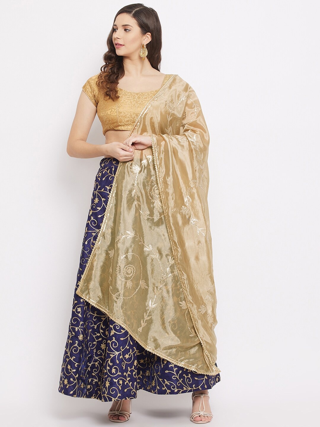 

Clora Creation Beige & Gold-Toned Ethnic Motifs Embroidered Dupatta with Gotta Patti