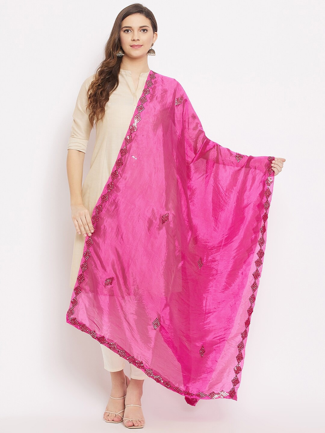 

Clora Creation Magenta Ethnic Motifs Embroidered Dupatta with Mirror Work