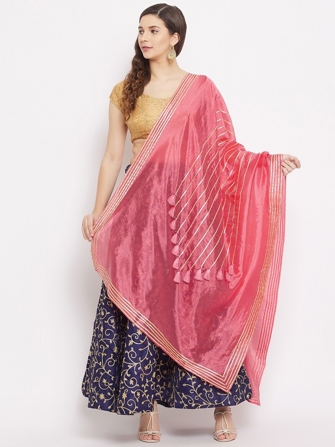 

Clora Creation Peach-Coloured & Gold-Toned Embroidered Dupatta with Gotta Patti