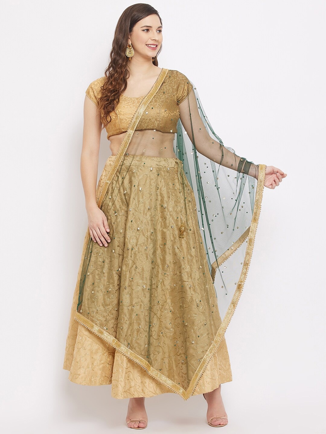 

Clora Creation Green & Gold-Toned Embroidered Dupatta with Sequinned