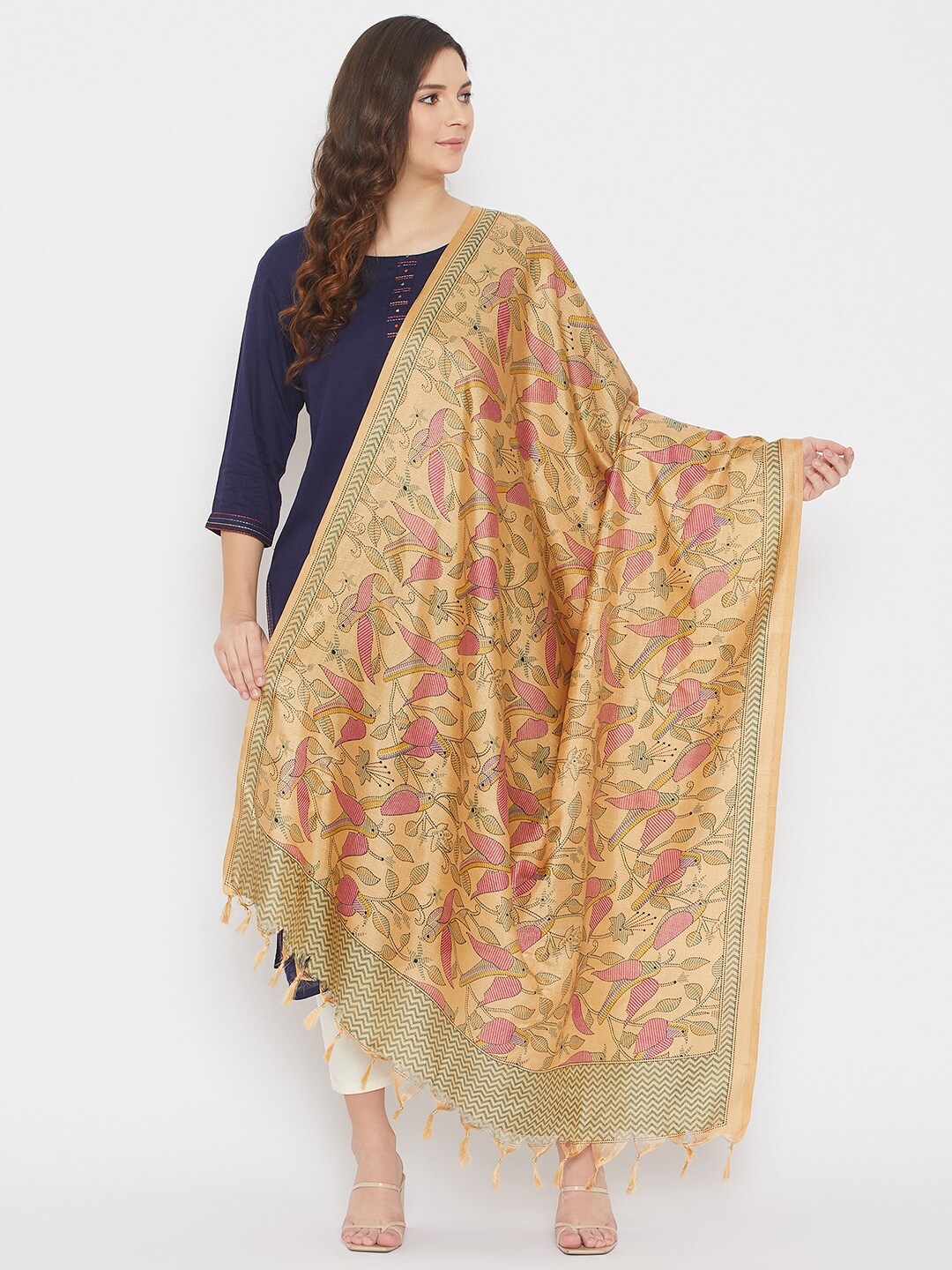 

Clora Creation Beige & Pink Printed Dupatta