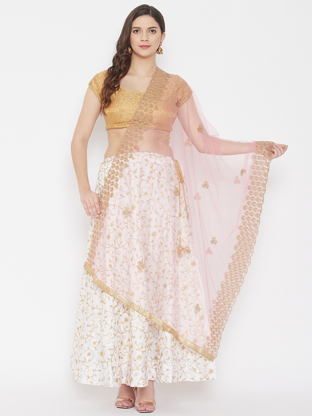 

Clora Creation Pink & Gold-Toned Ethnic Motifs Embroidered Dupatta with Sequinned