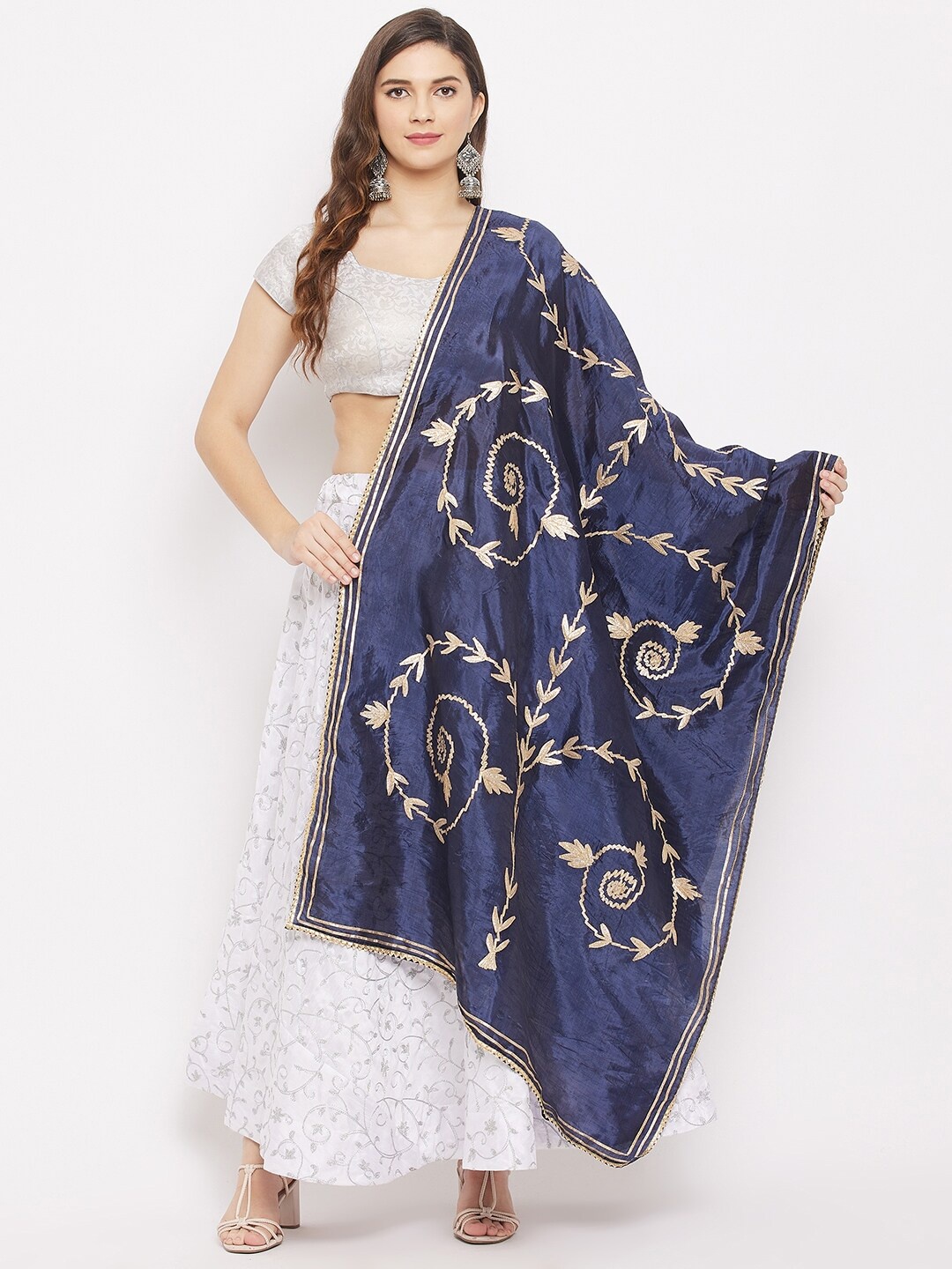 

Clora Creation Navy Blue & Gold-Coloured Embroidered Dupatta with Gotta Patti