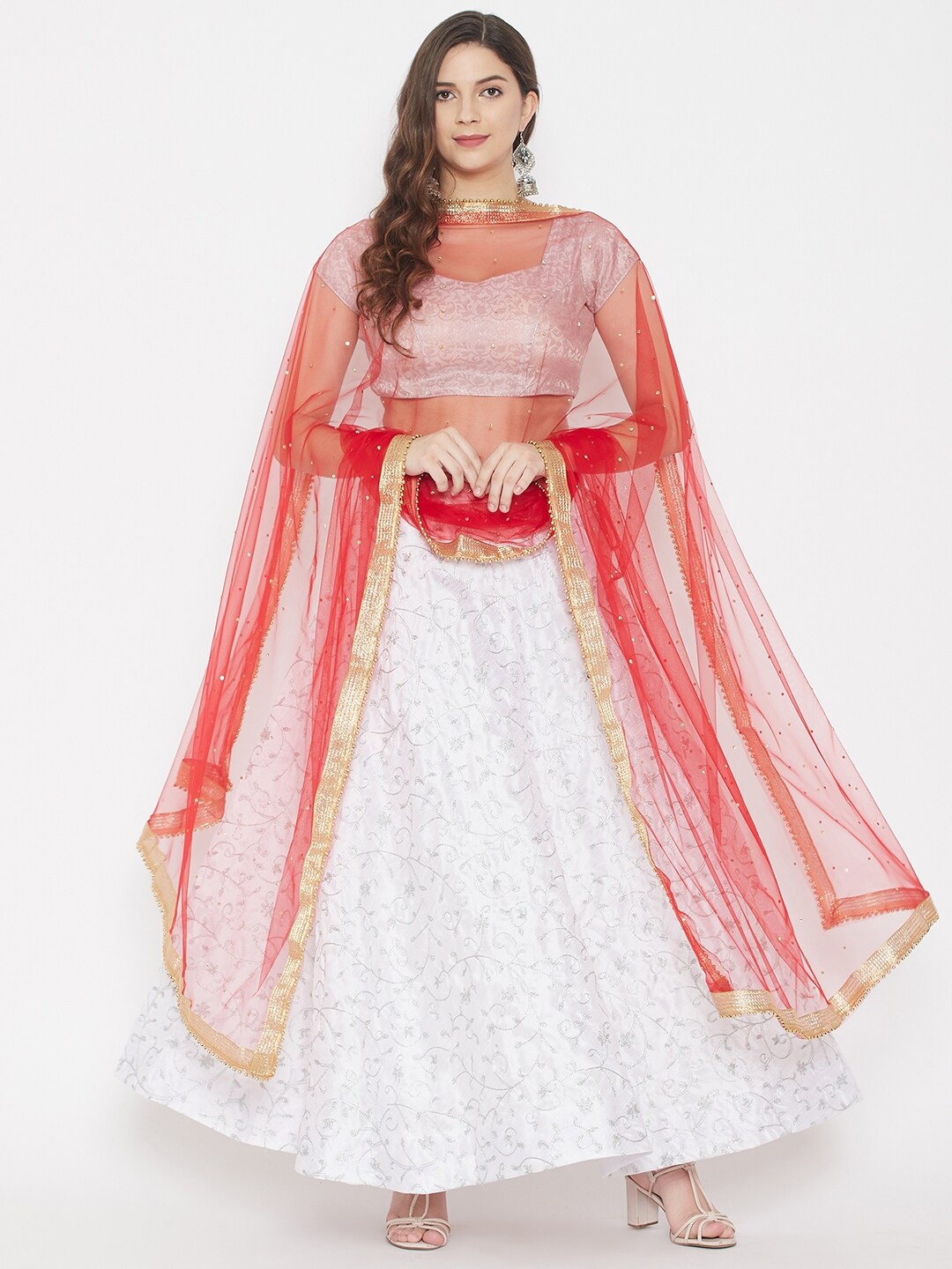 

Clora Creation Red & Gold Ethnic Motifs Embroidered Dupatta with Gotta Patti