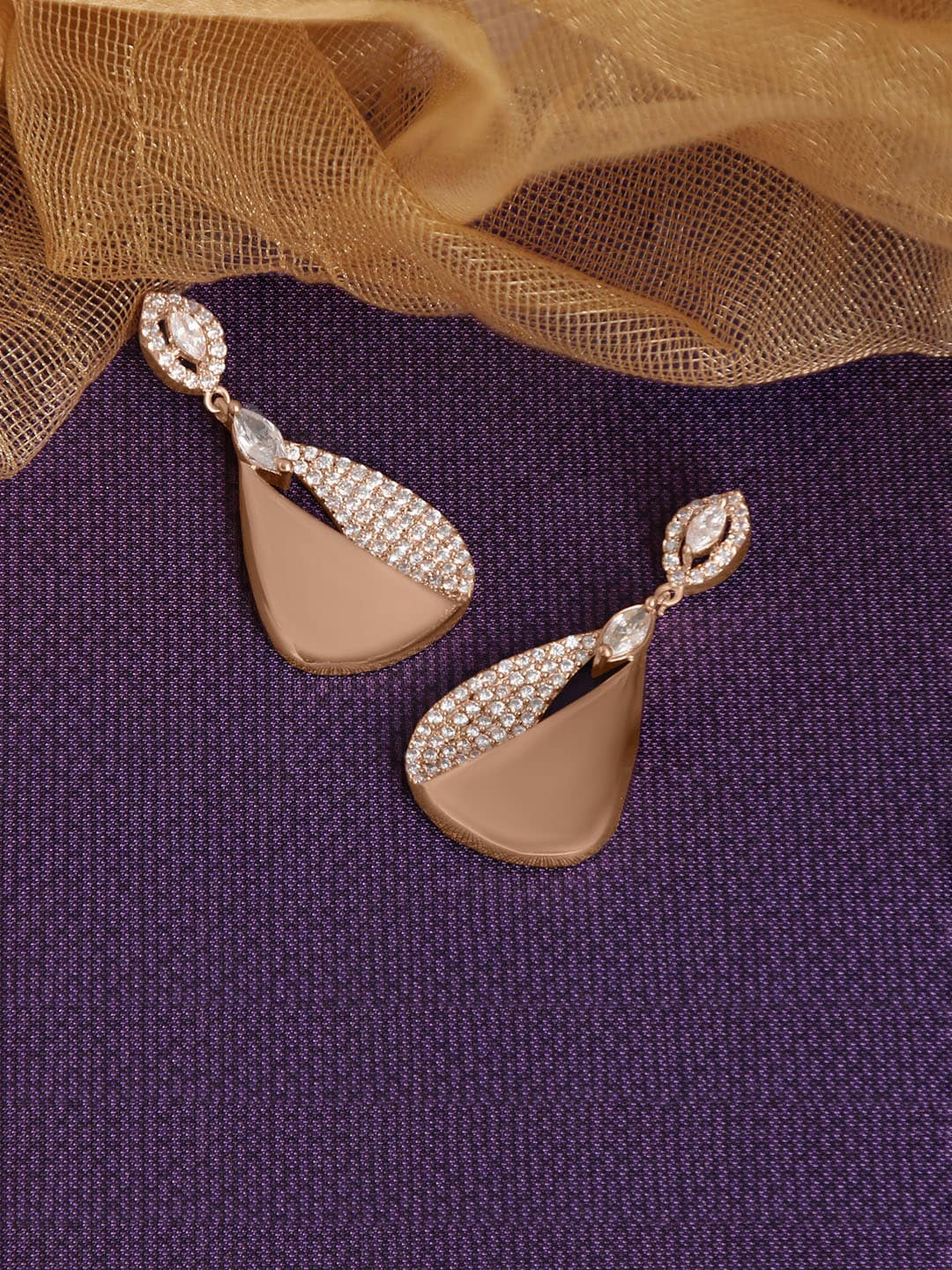 

ZINU Rose Gold-Plated & White Contemporary Drop Earrings