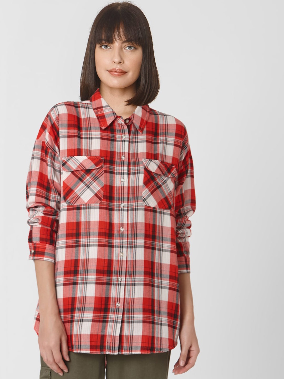 

Vero Moda Women Red Tartan Checked Casual Shirt