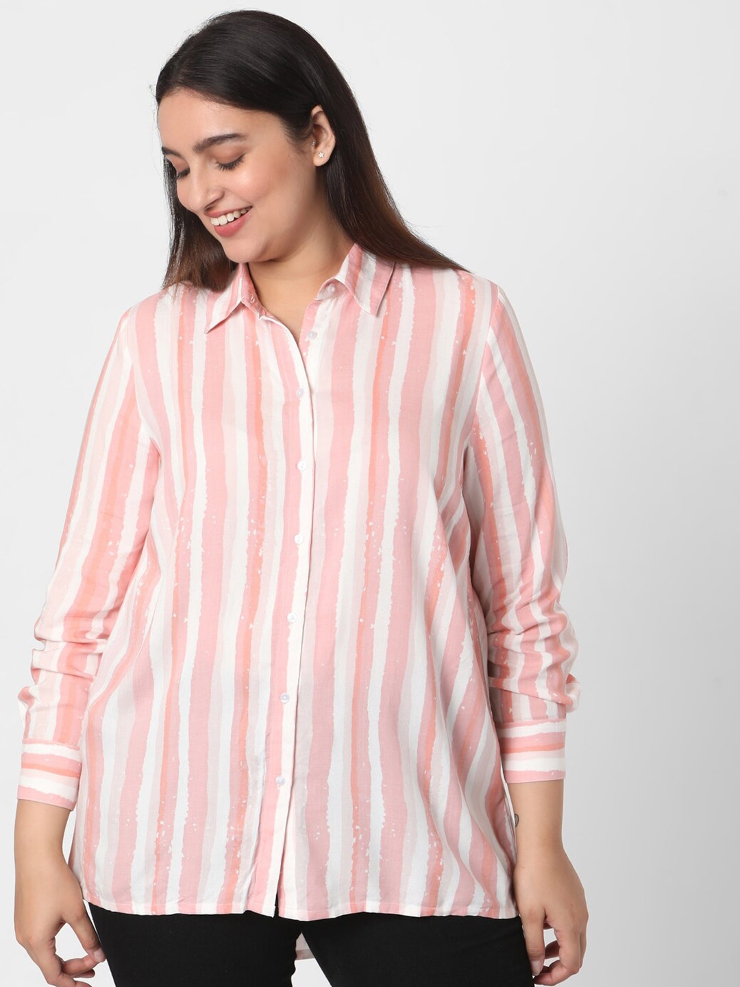 

VERO MODA CURVE Women Pink Striped Casual Shirt