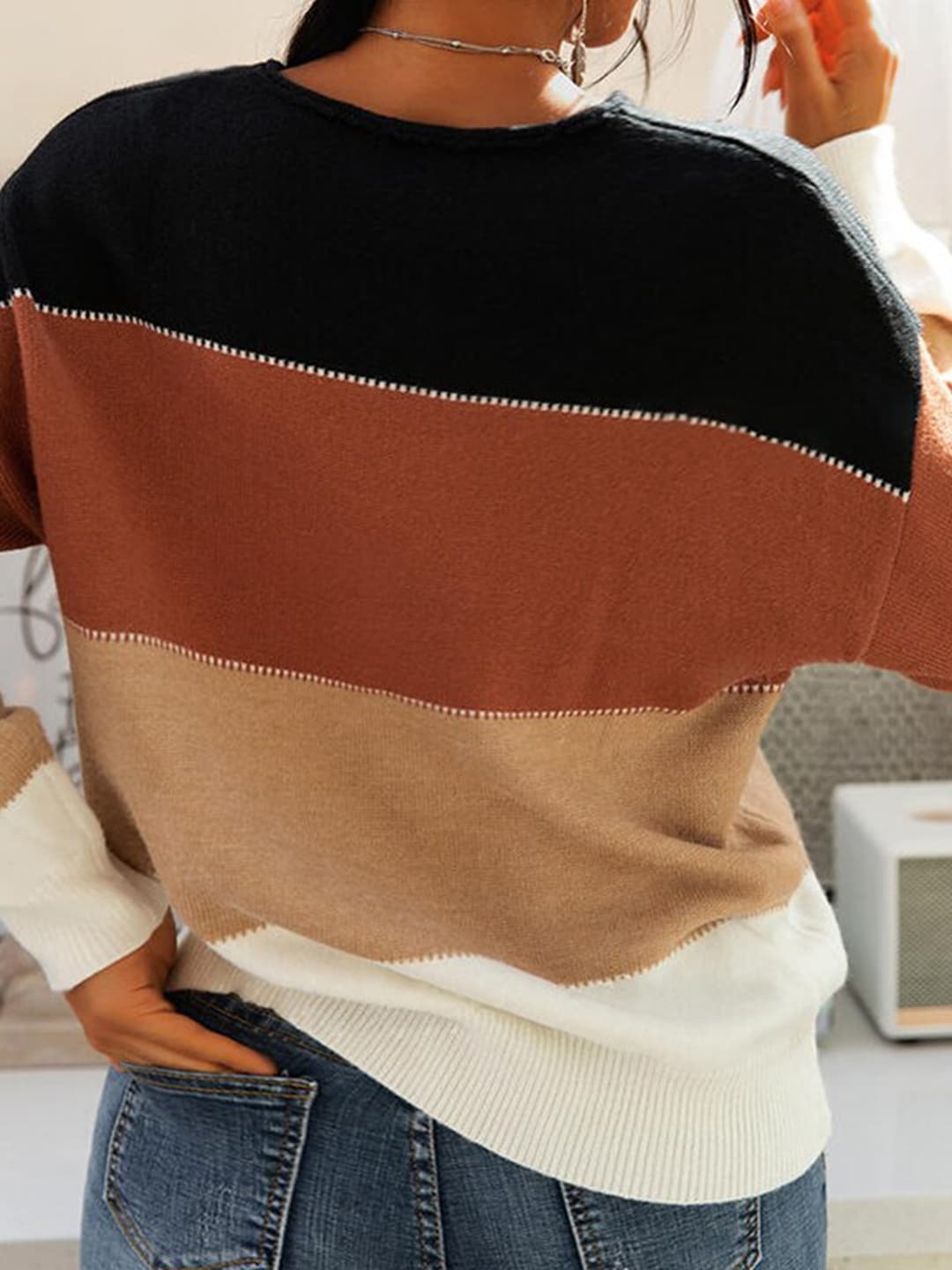 

BoStreet Women Black & Brown Striped Pullover