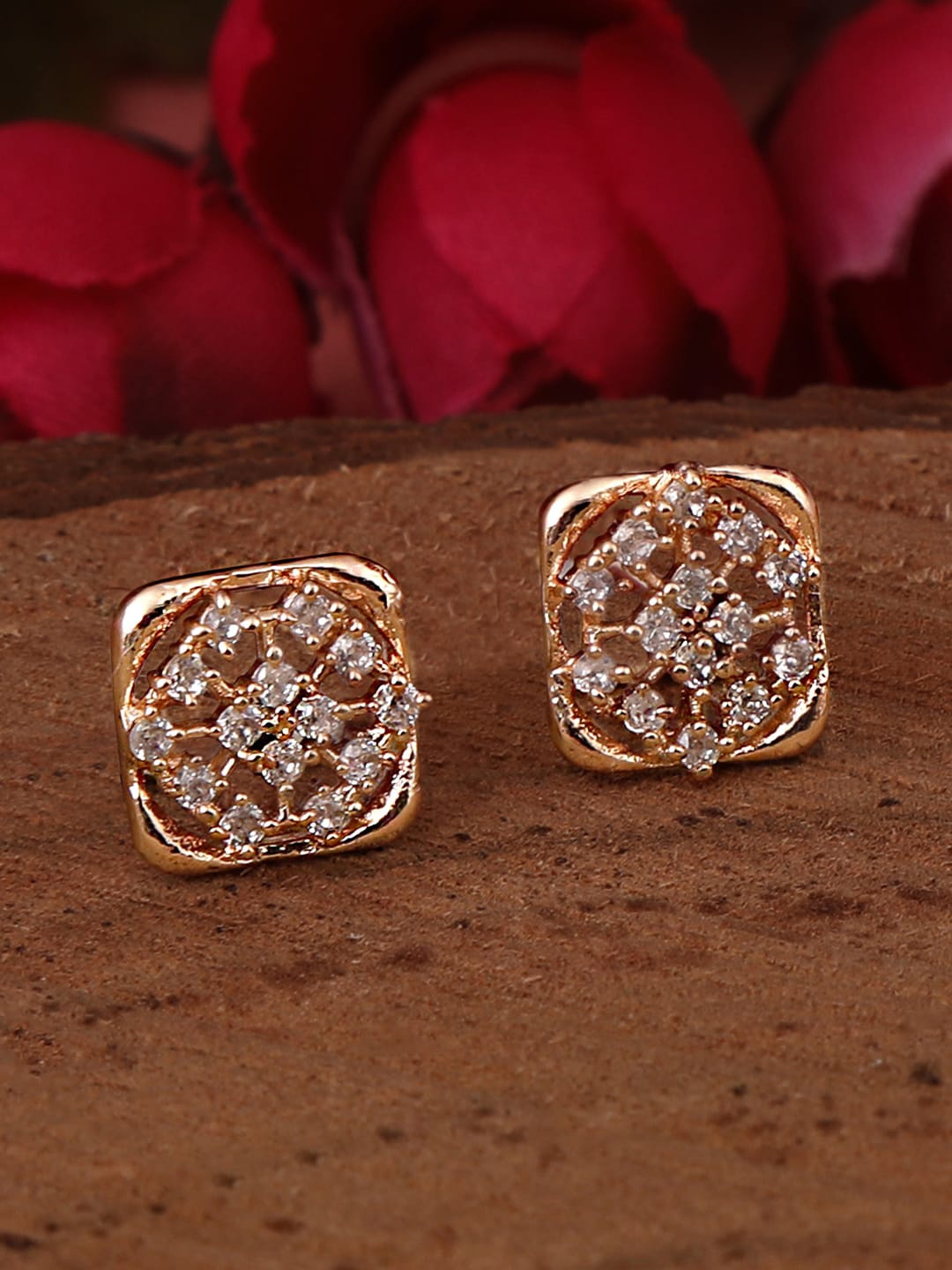 

ZINU Rose Gold Contemporary Studs Earrings