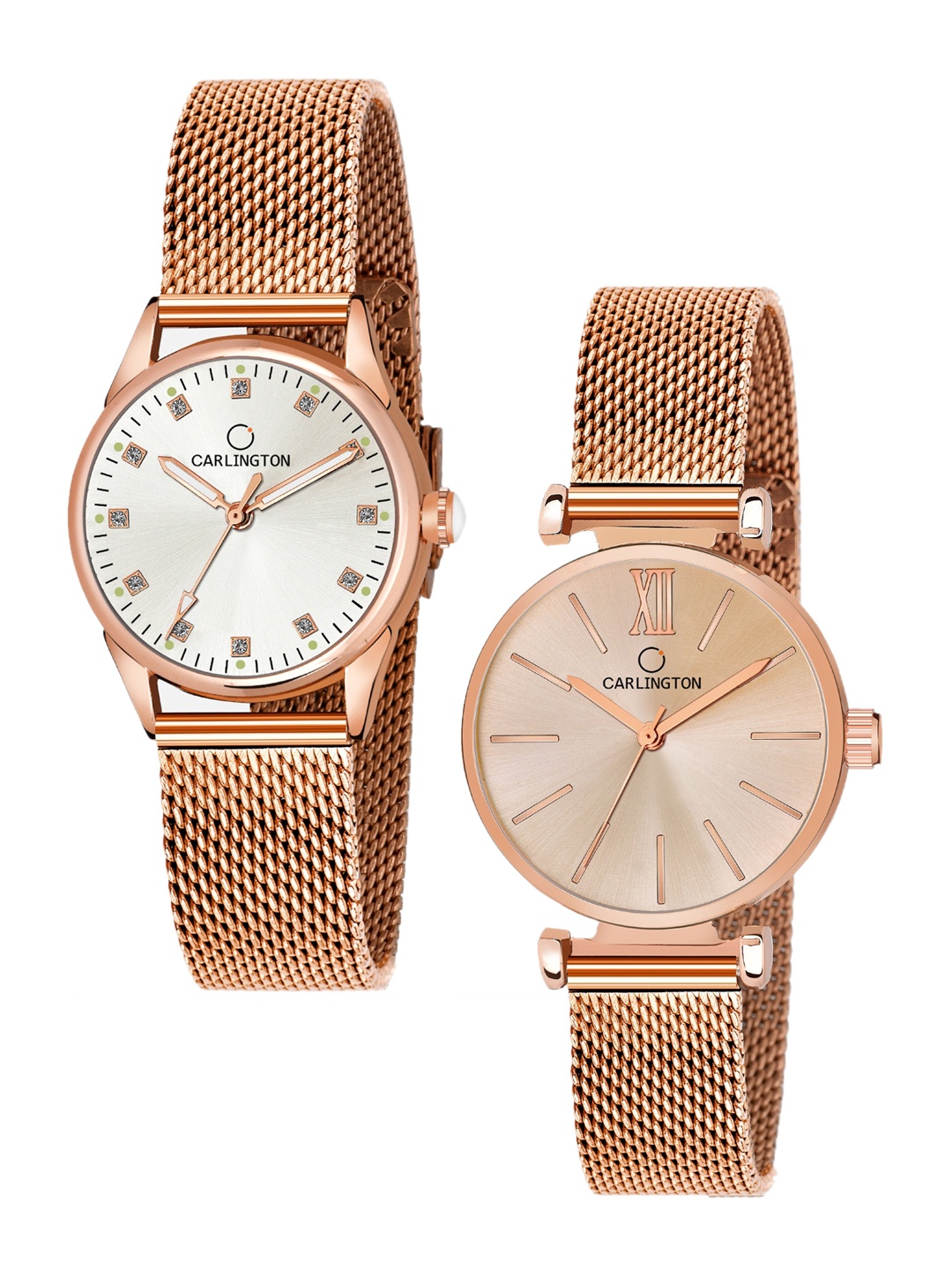 

CARLINGTON Women Pack Of 2 Watches CT2003 RoseWhite-CT2016 RoseGold, Rose gold