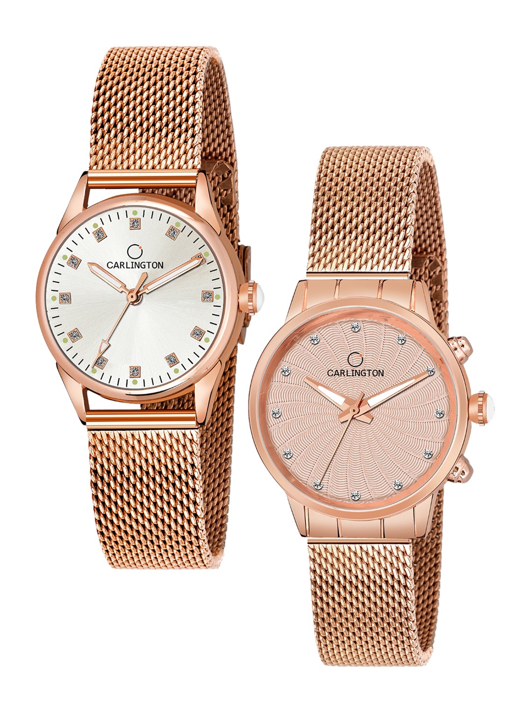 

CARLINGTON Women Pack Of 2 Watches CT2003 RoseWhite-CT2017 RoseGold, Rose gold