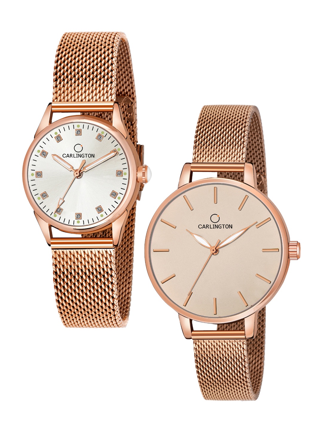 

CARLINGTON Women Pack Of 2 Watches CT2003 RoseWhite-CT2014 RoseGold, Rose gold