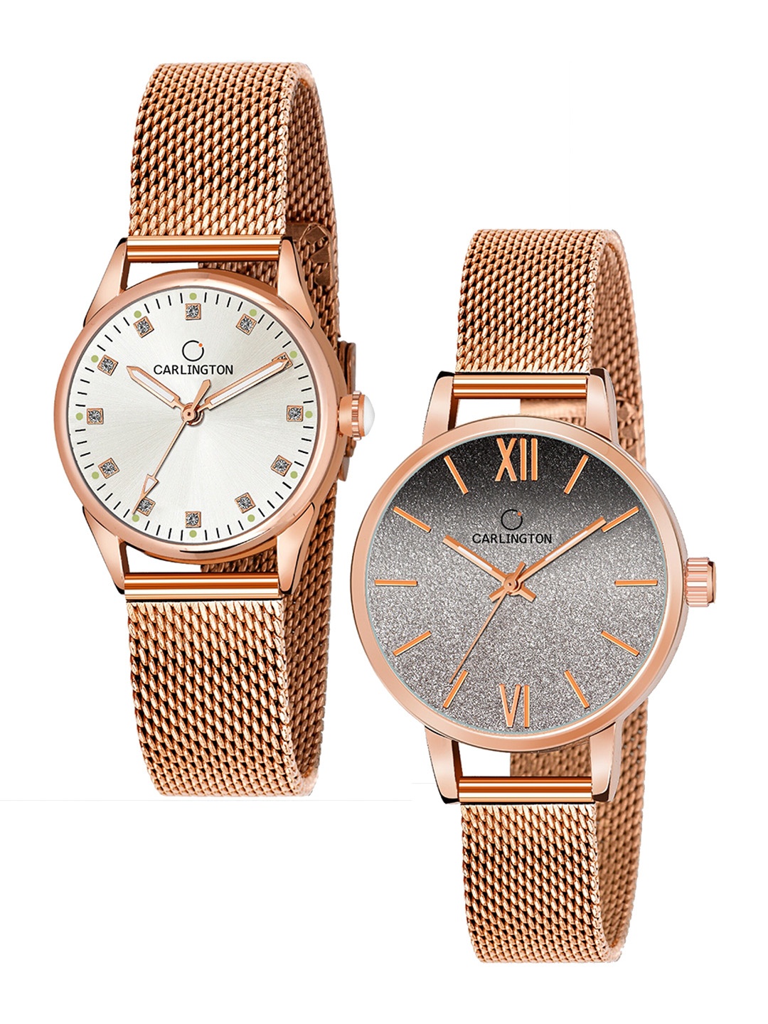 

CARLINGTON Women Pack Of 2 Watches CT2003 RoseWhite-CT2018 RoseBlack, Rose gold