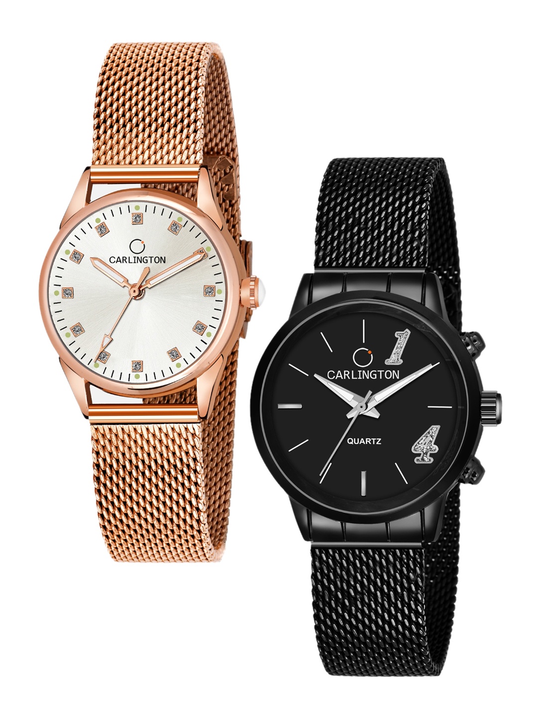 

CARLINGTON Women Pack Of 2 Watches CT2003 RoseWhite-CT2012 Black, Rose gold