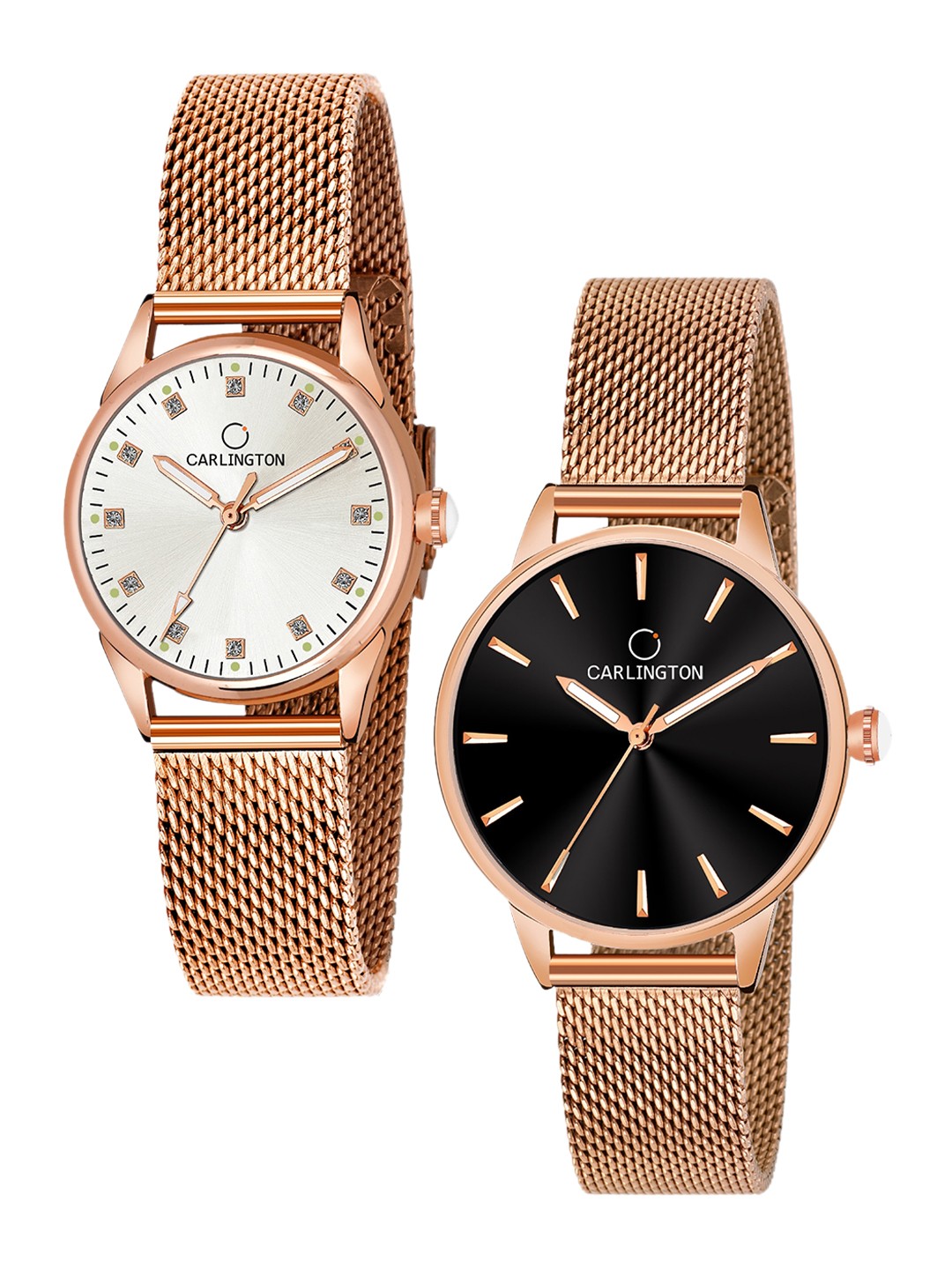

CARLINGTON Women Pack Of 2 Bracelet Style Straps Analogue Watch, Multi