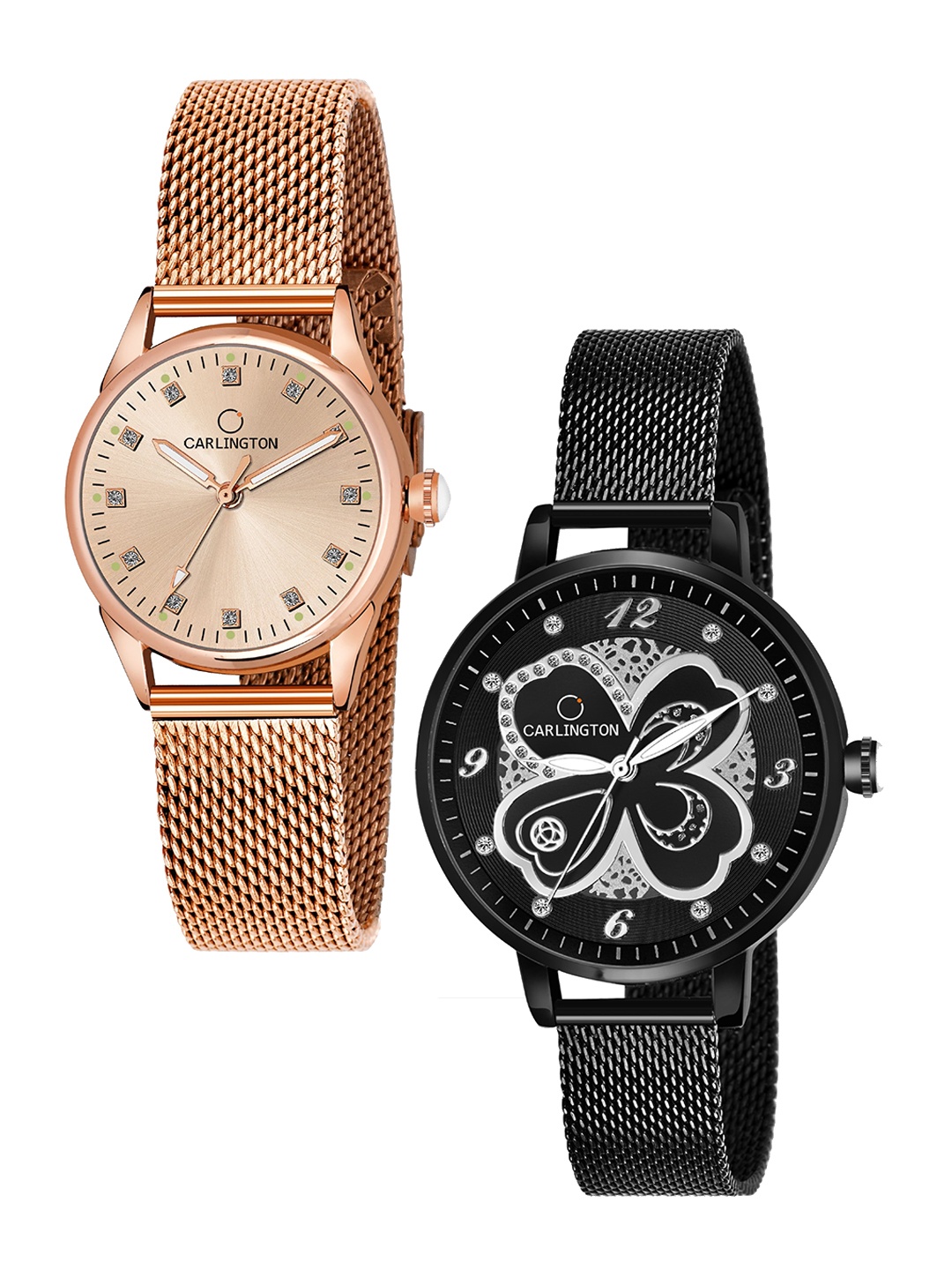 

CARLINGTON Women Pack Of 2 Watches CT2003 RoseGold-CT2019 Black, Rose gold