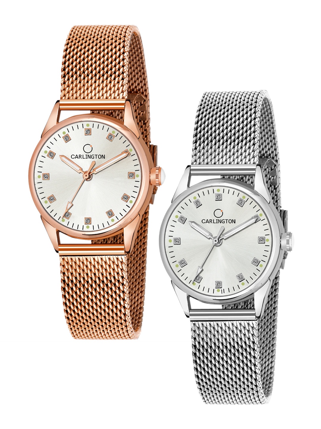 

CARLINGTON Women Pack Of 2 Watches CT2003 RoseWhite-CT2003 Silver, Rose gold