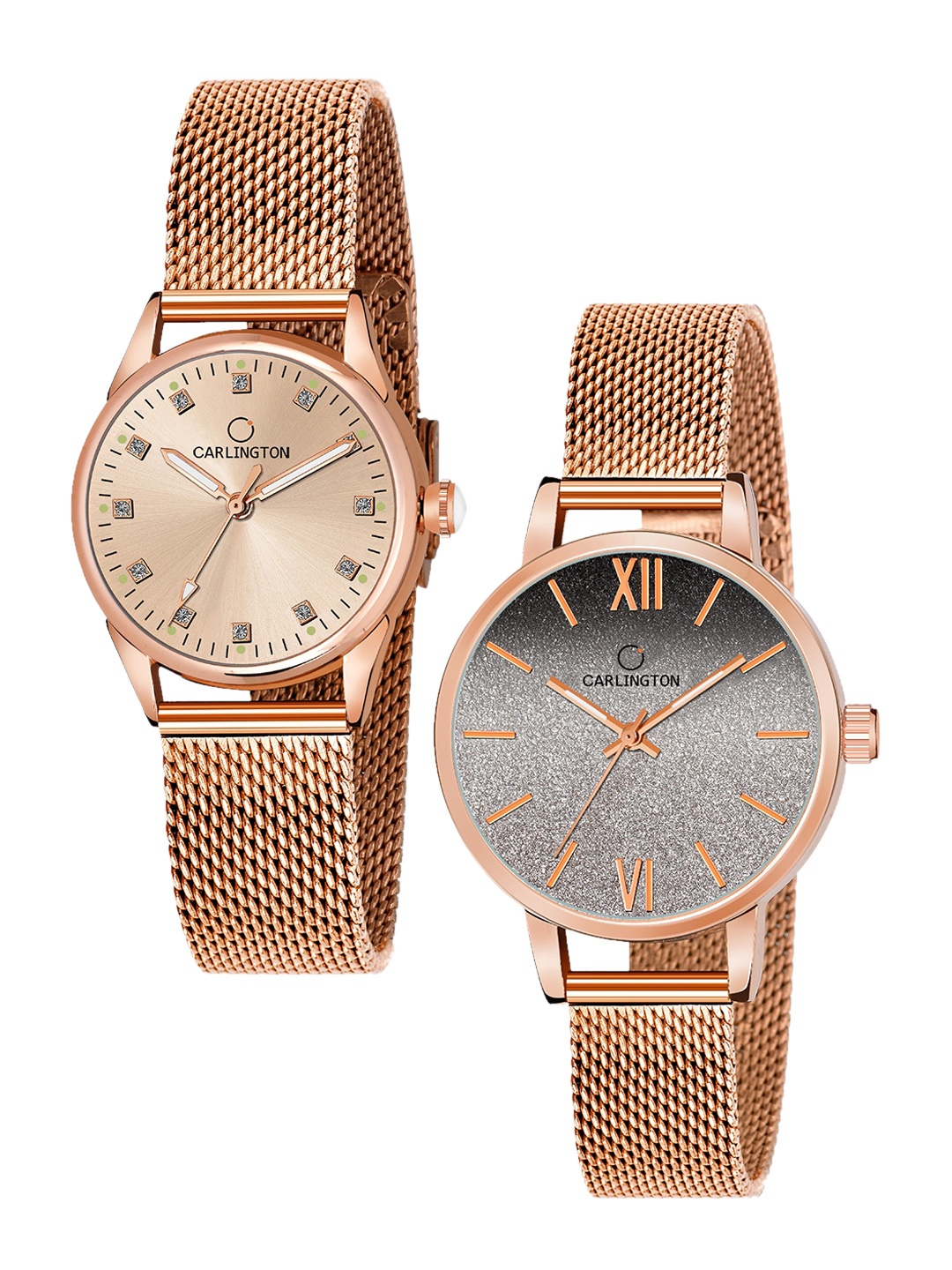 

CARLINGTON Women Pack Of 2 Watches CT2003 RoseGold-CT2018 RoseBlack, Rose gold