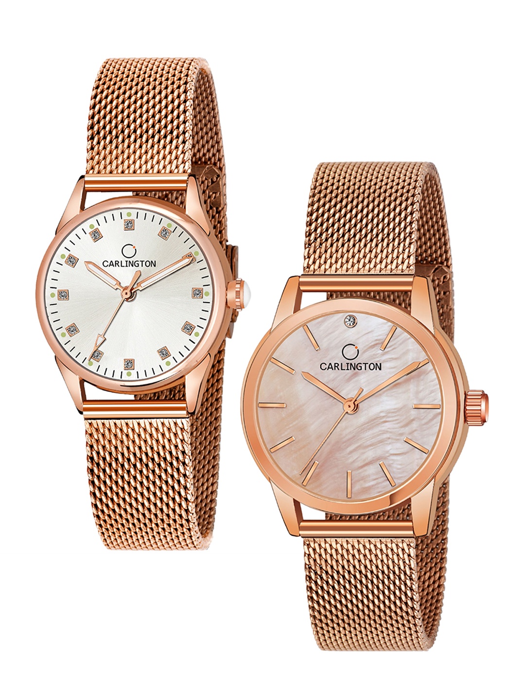 

CARLINGTON Women Set Of 2 Rose Gold Toned Watch CT2003 RoseWhite-CT2010 RoseGold