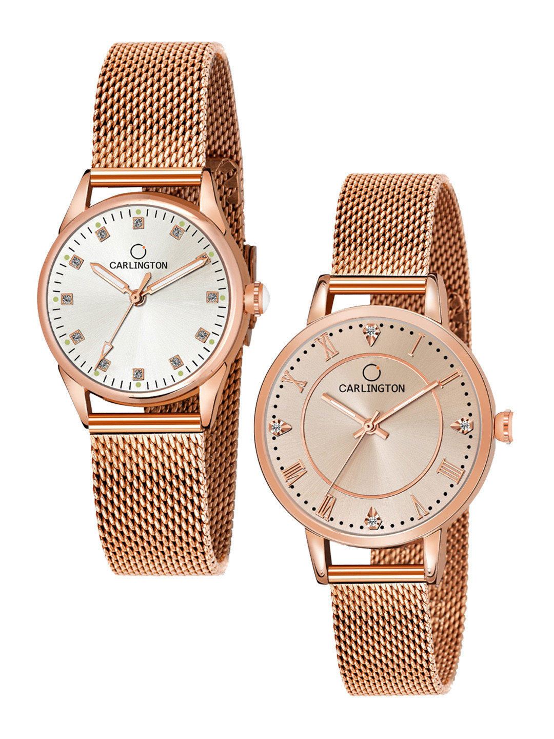

CARLINGTON Women Set of 2 Analogue Watch - CT2003 RoseWhite-CT2013 RoseGold, Rose gold