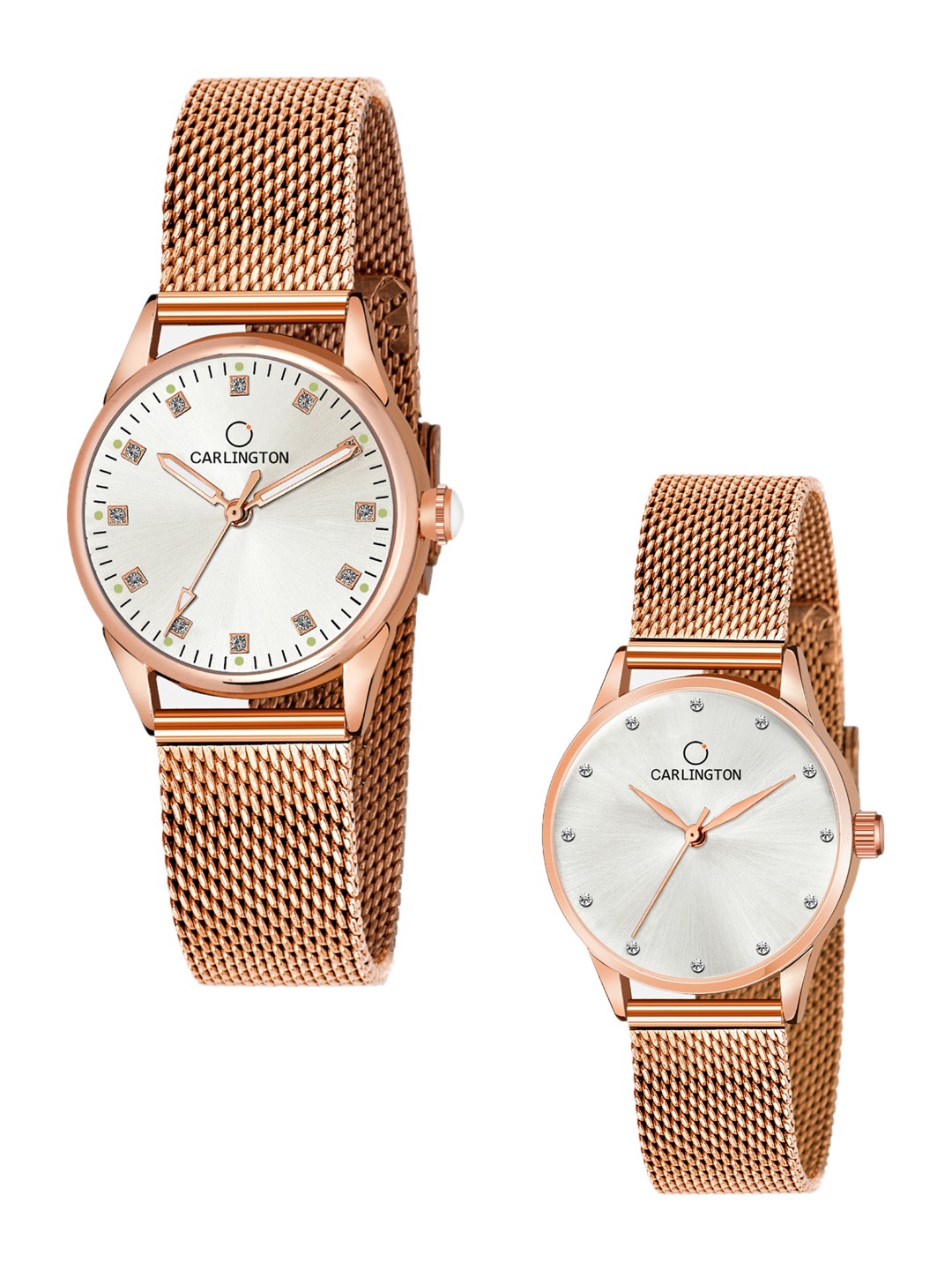 

CARLINGTON Women Set Of 2 Multicoloured Embellished Dial & Stainless Steel Bracelet Straps Watch CT2003 RoseWhite-CT2009 RoseWhite, Multi