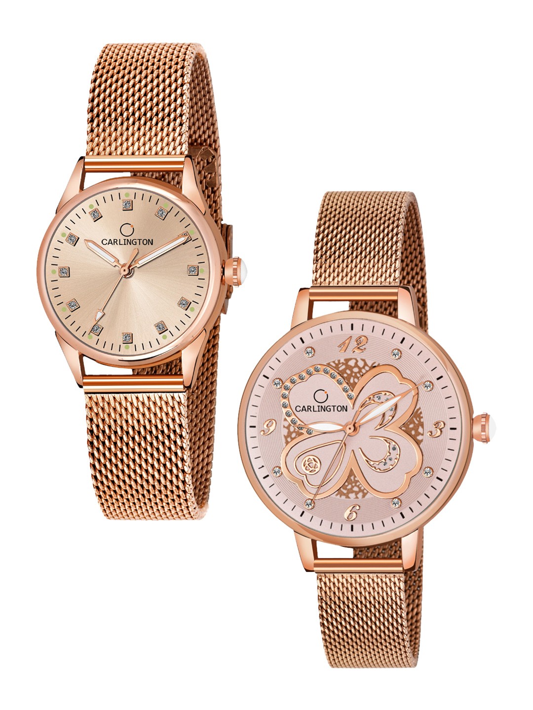 

CARLINGTON Women Pack of 2 Rose Gold Toned Stainless Steel Bracelet Style Straps Watches