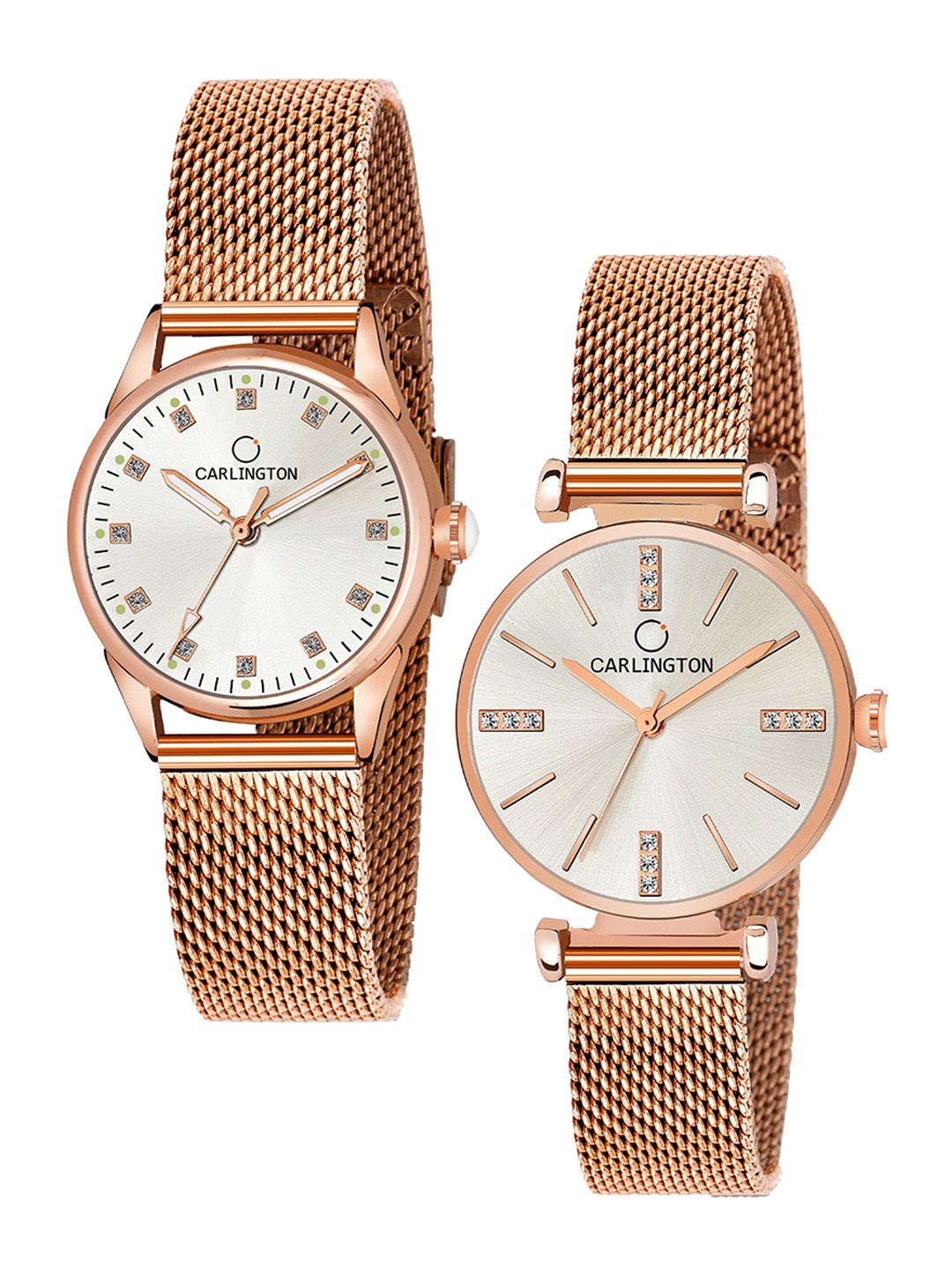 

CARLINGTON Women Set of 2 Analogue Watch CT2003 RoseWhite-CT2011 RoseWhite, Rose gold