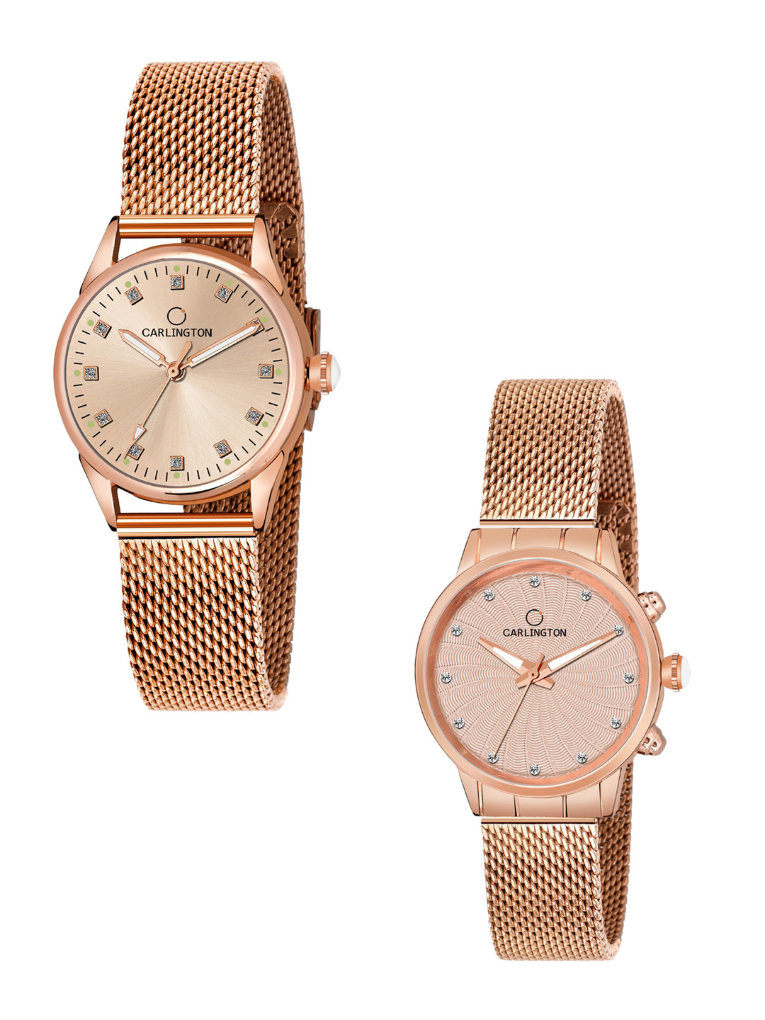 

CARLINGTON Women Set Of 2 Multicoloured Embellished Dial & Stainless Steel Bracelet Straps Watch CT2003 RoseGold-CT2017 RoseGold, Multi