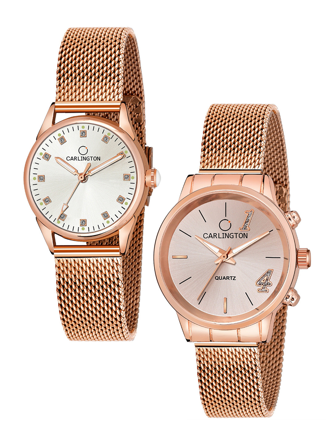 

CARLINGTON Women Set Of 2 Rose Gold Toned Analogue Watch CT2003 RoseWhite-CT2012 RoseGold