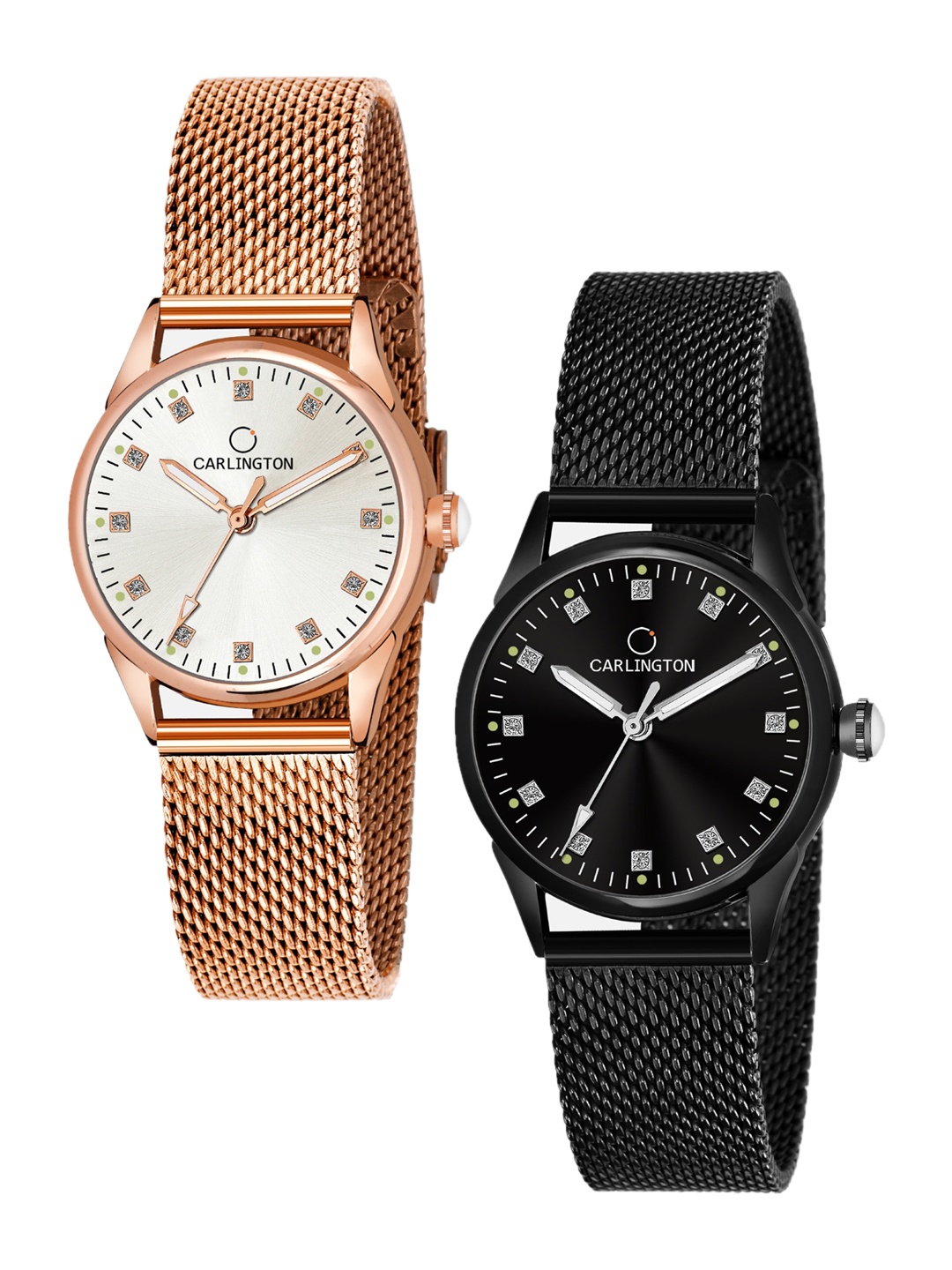 

CARLINGTON Women Set Of 2 Rose Gold Toned Watch CT2003 RoseWhite-CT2003 Black