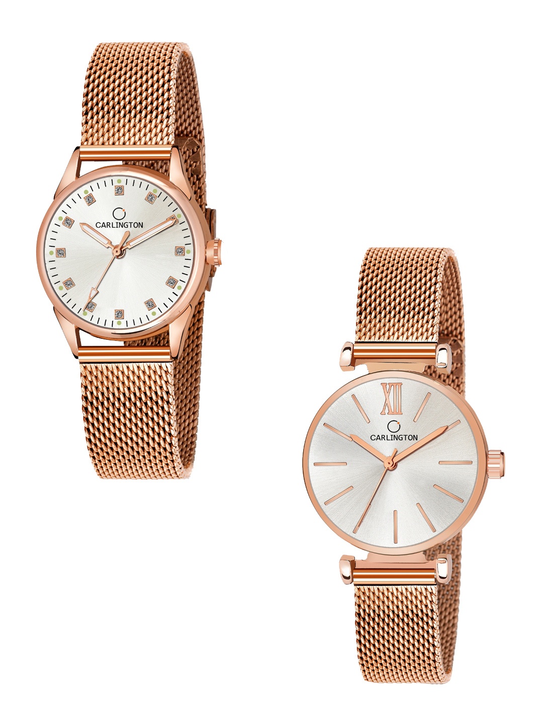 

CARLINGTON Women Set Of 2 Rose Gold Toned Analogue Watch CT2003 RoseWhite-CT2016 RoseWhite