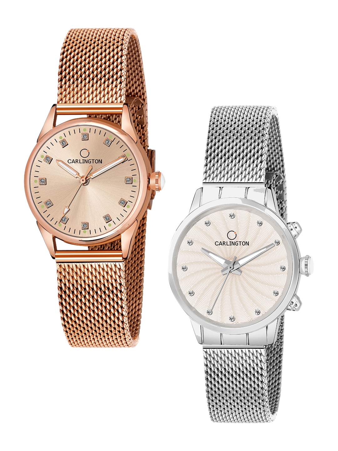 

CARLINGTON Women Set of 2 Analogue Watch CT2003 RoseGold-CT2017 Silver, Rose gold