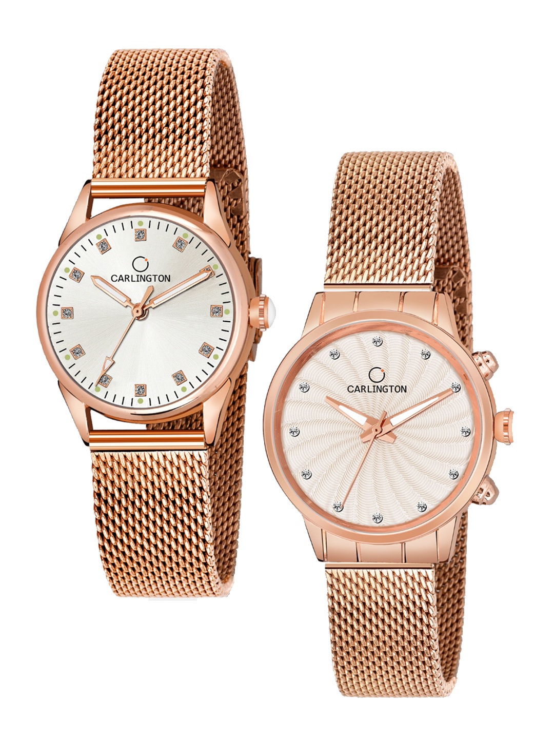 

CARLINGTON Women Pack of 2 Rose Gold Toned Bracelet Style Straps Analogue Watches