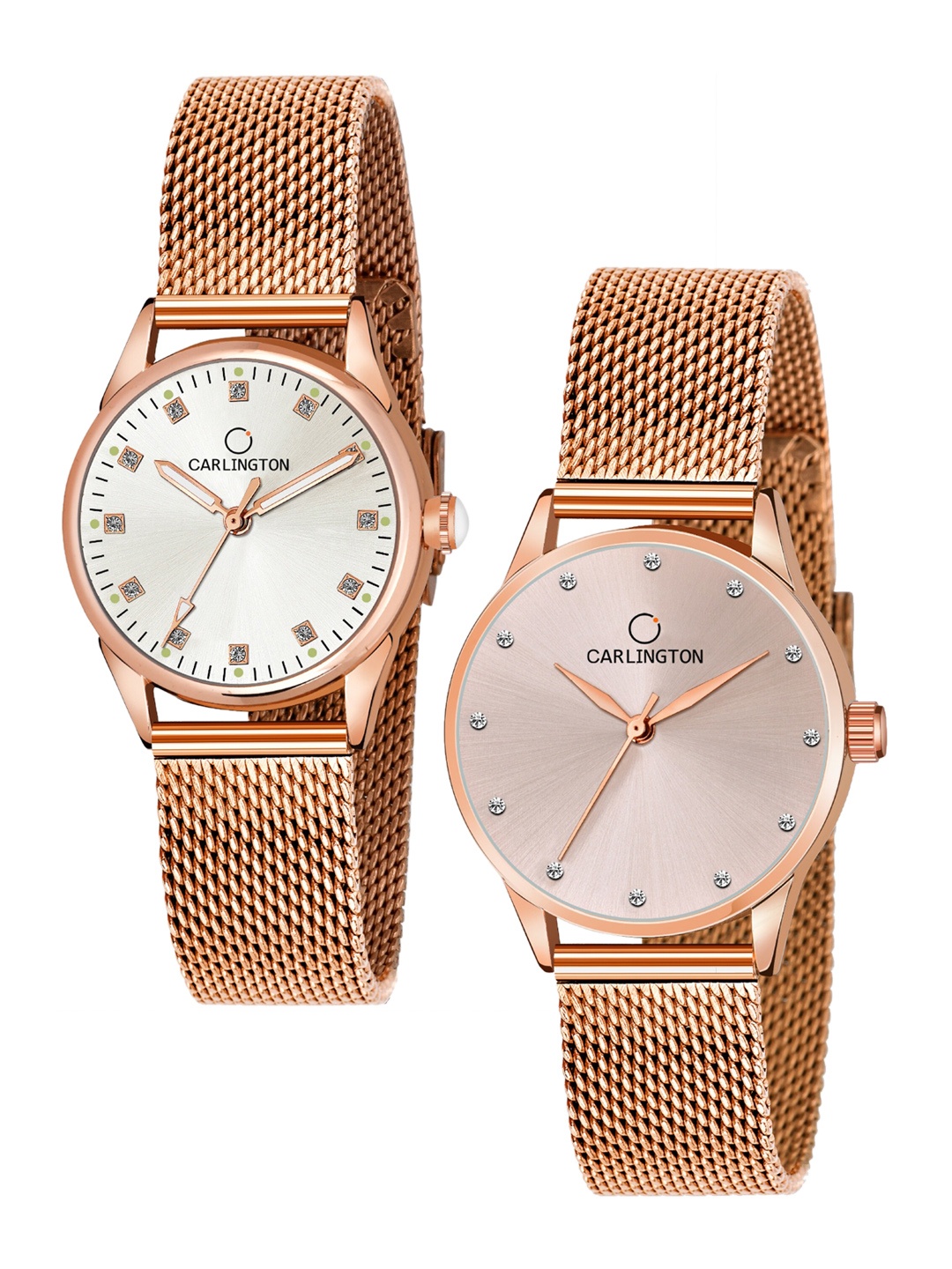 

CARLINGTON Women Set Of 2 Multicoloured Embellished Dial & Stainless Steel Bracelet Straps Watch CT2003 RoseWhite-CT2009 RoseGold, Multi