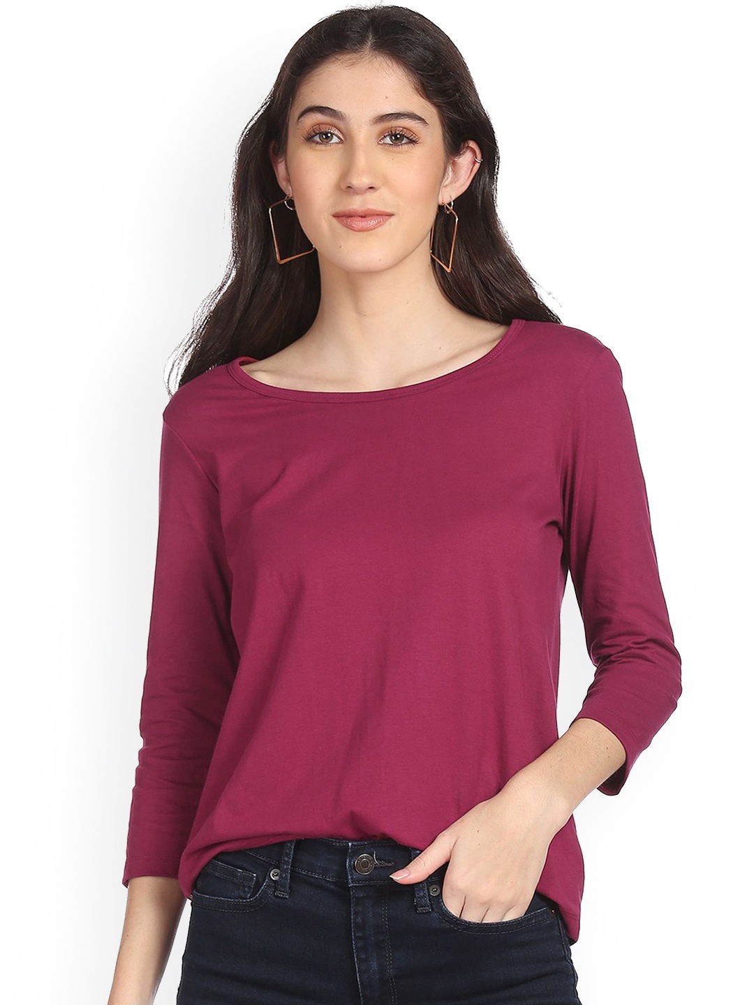 

Sugr Women Burgundy Pure Cotton T-shirt