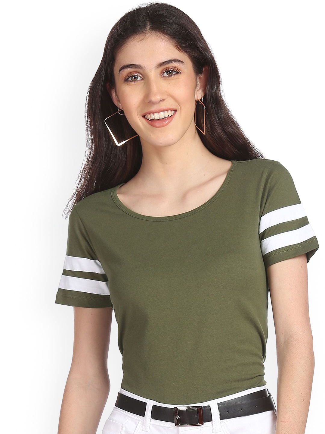 

Sugr Women Green Raw Edge T-shirt