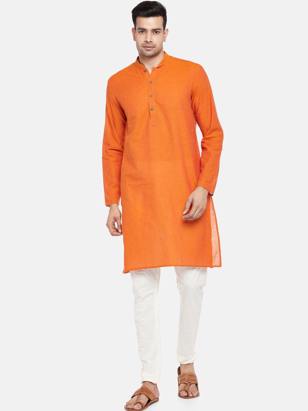 

indus route by Pantaloons Men Orange Thread Work Kurta